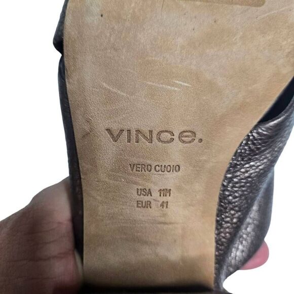 Vince Karsen Round Toe Block Heel Slip On Leather Sandal Metallic Size 11 - Picture 10 of 12